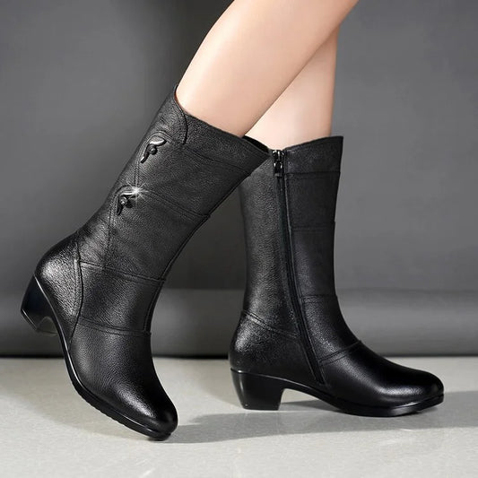 ✨💃Warme Damen-Stiefeletten aus Leder mit seitlicher Schnalle