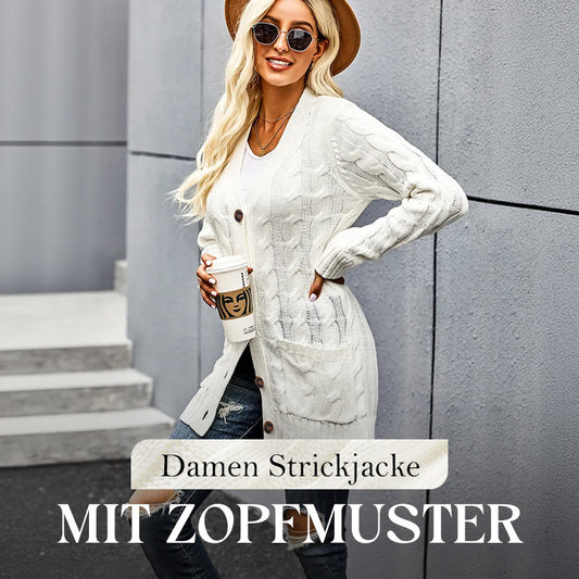 Lässige Damen-Strickjacke für Herbst mit langen Ärmeln, Knopfleiste und offenem Vorderteil