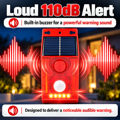 🎃Halloween Deal 50% OFF!🏡Solar PIR Motion Sensor Alarm – 110dB Siren, Flashing LEDs & 4 Modes