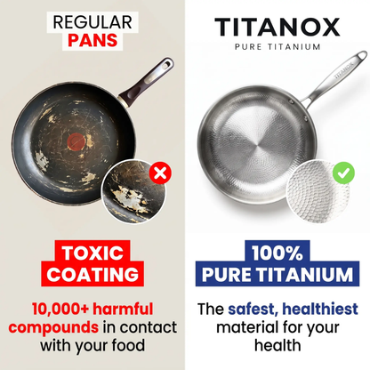 🎁 Weihnachtsgeschenk für Gesundheitsbewusste: 50% RABATT! 🍳 Reine Titan-Pfanne ohne Beschichtung – metallutensilienfreundlich, induktionsfähig & ofenfest.