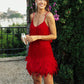 ✨🎅Weihnachtsangebote – Nur für kurze Zeit!⏰Damenkleid mit Federfransen und Pailletten-Spaghettiträgern