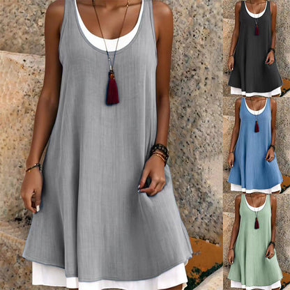 ❄️Sommerfrische 50 % Rabatt!👗Locker fallendes ärmelloses Damenkleid mit Lagen-Look – Weich, luftig & bequem von S bis 3XL