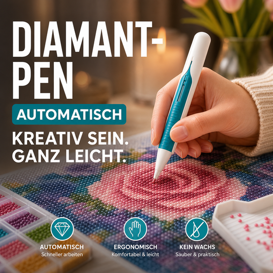 💥 50% Rabatt! 💎 Automatischer Diamond-Painting-Dispenser-Stift – lädt 25+ Steinchen, kompatibel mit runden (2,8 mm) & quadratischen (2,5 mm) Steinen. Ergonomisch, kein Wachs nötig. Inkl. Silikon-Tablett & Anleitung 🖐️