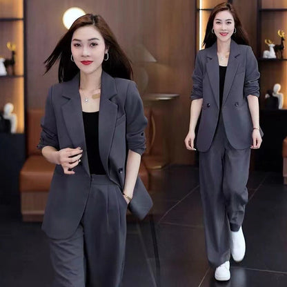 Trendy einfarbige zweiteilige Outfits für Damen, Blazer und Hose