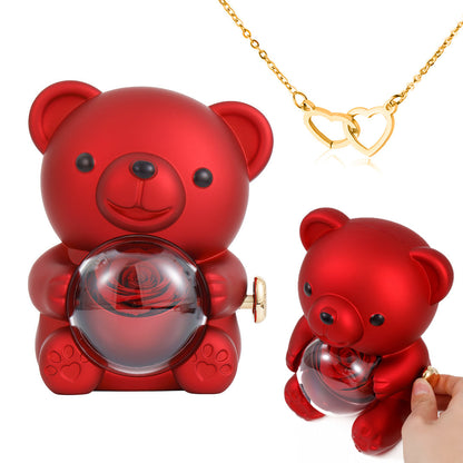 ⏰🌹Valentine's Day Überraschungsverkauf 49% RABATT!!💝 Niedliches Teddybär mit konservierter Rose – Halskette📿+ Ewige Rose🌹+ Teddybär🧸