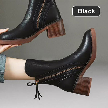 Women’s Side Zipper Block Heel Ankle Boots