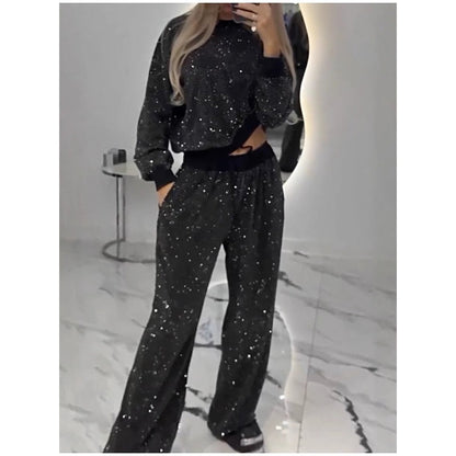 🎅Early Xmas Sales🎄Sequined Loose Fit Top und Wide Leg Pants (2-teiliges Set)