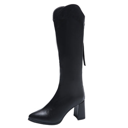 🔥HERVORRAGENDER SALE – 50 % RABATT🔥 Elegante Damenstiefel mit klobigem Absatz und spitzer Spitze