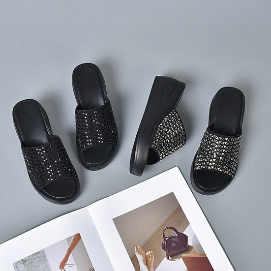 Women's Shiny Wedge Slide Sandals