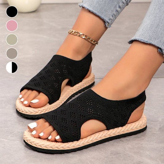 Flache Sandalen mit offenem Zehenbereich für Frauen aus Maschenware💗💗