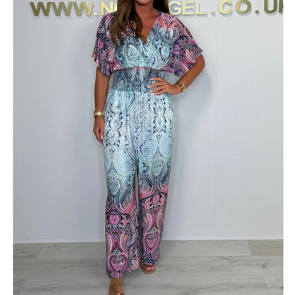 🌷Sommer-Schnäppchen – 49% Rabatt🩵Jumpsuit mit Boho-Print und weitem Bein