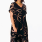 ❄️Sommerfrische 50 % Rabatt!👗Elegantes fließendes V-Ausschnitt-Midikleid – Luftiges schwarzes Kleid mit Schleifenprint, Seitenschlitz und bequemer Passform S-5XL