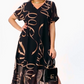 ❄️Sommerfrische 50 % Rabatt!👗Elegantes fließendes V-Ausschnitt-Midikleid – Luftiges schwarzes Kleid mit Schleifenprint, Seitenschlitz und bequemer Passform S-5XL