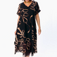❄️Sommerfrische 50 % Rabatt!👗Elegantes fließendes V-Ausschnitt-Midikleid – Luftiges schwarzes Kleid mit Schleifenprint, Seitenschlitz und bequemer Passform S-5XL
