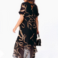 ❄️Sommerfrische 50 % Rabatt!👗Elegantes fließendes V-Ausschnitt-Midikleid – Luftiges schwarzes Kleid mit Schleifenprint, Seitenschlitz und bequemer Passform S-5XL
