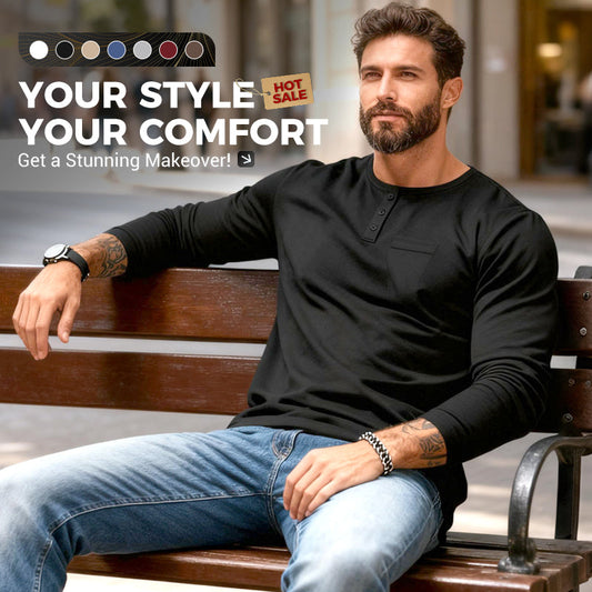 🔥Mega-Black-Friday-Sale🔥Slim-Fit Henley Langarmshirt für Herren