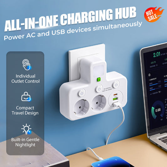 💥 50% Rabatt! 🔌 Intelligente Steckdosenleiste mit USB – 2/3/4/5 Steckdosen, individuelle Schalter, LED-Anzeige. Integriertes Nachtlicht. Flammhemmendes ABS. Eurostecker. Weiß/Schwarz 🛡️