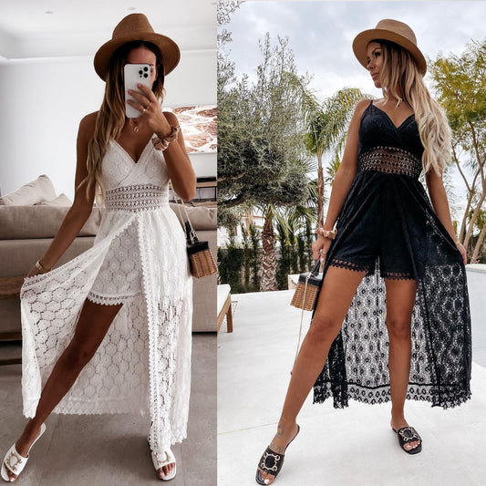 🌞Frühlingserwachen: 50% Rabatt!✨Damen Boho Spitze Jumpsuit – Mit Sicherer Unterrock & Atmungsaktiver Baumwolle, Perfekter Sitz für Sommer