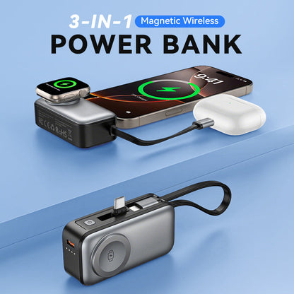 🌞Frühlingserwachen: 50% Rabatt!⚡3-in-1 Magnetische Mini Powerbank – Integrierte Kabel & Drehstecker – 5000 mAh – Kabelloses Laden für iPhone, Watch & Android – Ultra kompakt
