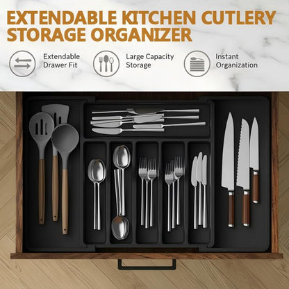 ❄️ Sommerfrische 50 % Rabatt! 🍴Ausziehbarer Besteckschubladen-Organizer – Verstellbarer Küchenschubladen-Einteiler für Besteck, Messer & Küchenutensilien
