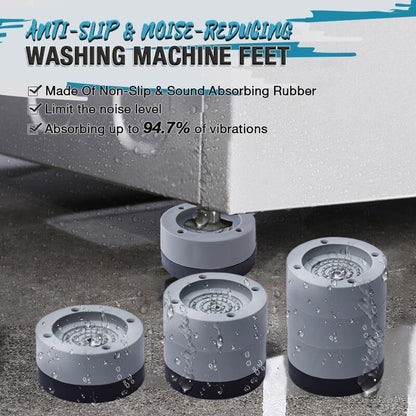 💥 50% Rabatt! 🧺 Rutschfeste & schalldämpfende Waschmaschinenfüße – 4 Stück. Gummi + TPU. Dämpft bis zu 94,7 % Vibrationen. Universell passend. Grau/Blau. Einfache Montage 🛡️