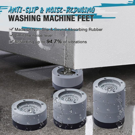 💥 50% Rabatt! 🧺 Rutschfeste & schalldämpfende Waschmaschinenfüße – 4 Stück. Gummi + TPU. Dämpft bis zu 94,7 % Vibrationen. Universell passend. Grau/Blau. Einfache Montage 🛡️