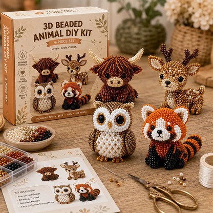 ❄️ Sommerfrische 50 % Rabatt!🐮3D-Perlen-Tiere DIY-Set – Süßes, anfängerfreundliches Bastelset für Dekoration, Entspannung & Geschenke