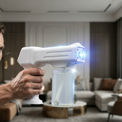 💥 50% Rabatt! 🔵 Kabellose Desinfektions-Sprühpistole mit Blaulicht – 300 g, 350 ml, Lithium-Akku. Vier Blaulicht-Lampenköpfe, zwei Sprühstufen. Ein-Knopf-Bedienung. Für Zuhause, Auto & Outdoor 🛡️