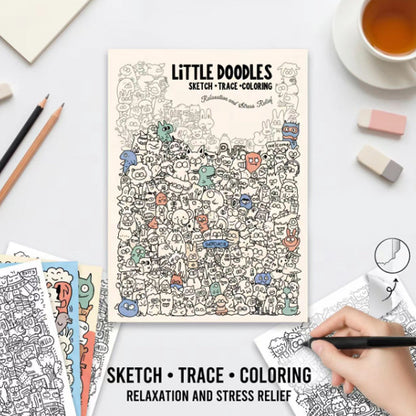 🎃Halloween-Angebot 50 % RABATT!🎨Little Doodles Creative Colouring Book – 32 heraustrennbare Seiten zum Skizzieren, Nachzeichnen & Ausmalen