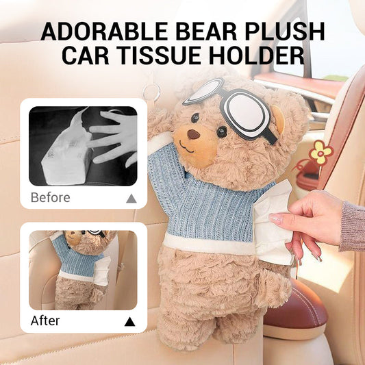 🧸Plüschbär-Taschentuchhalter fürs Auto – Niedliche hängende Taschentuchbox für Kopfstütze, Sitz & Innenraum