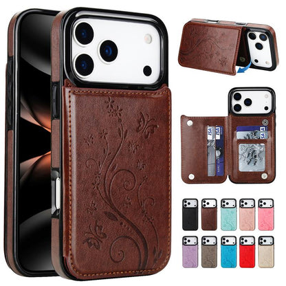 ❄️Sommerfrische 50 % Rabatt!📱Elegantes Blumen-Telefoncase mit Kartenfach – Wallet Case mit Kartenhalter und Standfunktion für iPhone 15/16/17-Serie