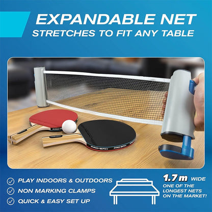 ❄️Sommerfrische 50 % Rabatt!🏓Ausziehbares Tischtennisnetz mit Klemmen – Tragbares Pingpong-Netz für Zuhause, Büro, Camping und Outdoor