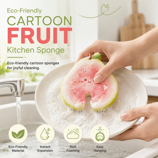💥 50% Rabatt! 🍋 Cartoon-Obst-Küchenschwamm – Apfel/Guave/Zitrone. Magic Expansion bei Wasser. Entfernt Fett mühelos, keine Kratzer. Ergonomischer Griff. Umweltfreundlich 🛡️