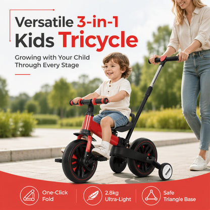 💥 50% Rabatt! 🚲 3-in-1-Kinderdreirad – Kinderwagen, Dreirad & Laufrad. Leicht (2,8 kg) & faltbar. Hochfester Kohlenstoffstahl, EVA-Räder. Für 2–6 Jahre, max. 90 kg. Rot/Blau/Rosa/Gelb 🛡️