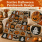 💥 50% rabatt! 🎃 Halloween-flanellteppe i lappete-stil – mykt, koselig og perfekt for sofa, seng og reise. Gresskar, spøkelser og rutemønster i varme høstfarger 🍂