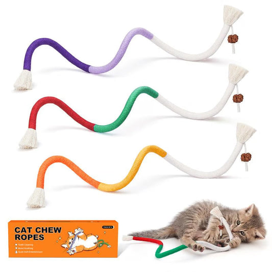 💥 50% rabatt! 🐱 Tyggeleketøy i økologisk bomull med naturlig gallfrukt – renser tenner, motvirker tannstein og gir friskere ånde. Perfekt for kattunger og voksne katter. Lilla, rød, oransje 🌈