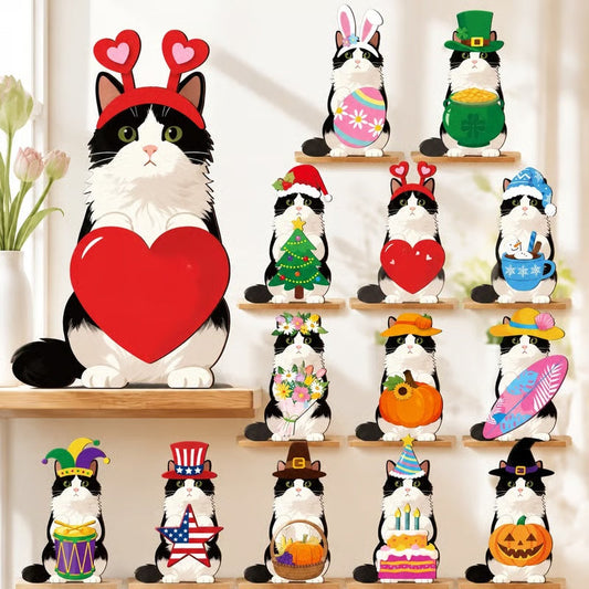💥 50% Rabatt! 🐾 Austauschbares Magnet-Dekoset – Naturholz, 25 cm Höhe. 26 magnetische Accessoires für Ostern, Weihnachten, Halloween & mehr. Robust, lichtbeständig. Für Kaminsims, Regal & Schreibtisch. Ausführung A-V 🎄