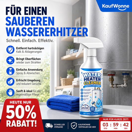 💥 50% Rabatt! 🚿 Warmwasserbereiter-Reinigungsspray – 60 ml. Bekämpft Kalkablagerungen & Mineralrückstände. Einfache Sprüh- und Wischlösung. Inkl. Mikrofasertuch. Für sauberes, gepflegtes Aussehen 🛡️