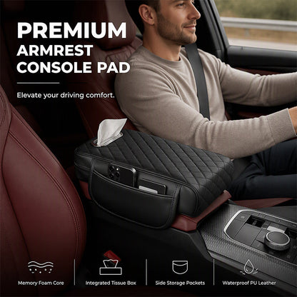 🎃Halloween-Angebot 50 % RABATT! 🚗 Premium Auto-Armlehnenpolster mit Memory-Schaum & Taschentuchhalter – Gestepptes PU-Leder für mehr Komfort & Ordnung